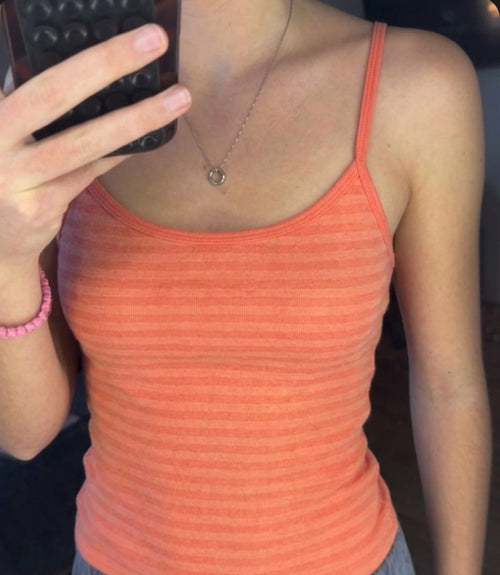 Coral stripped cotton tank