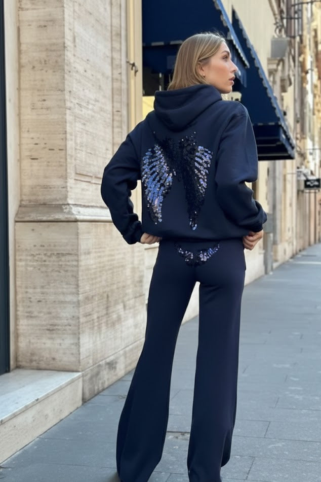 Navy Cuffed Pants With Wings